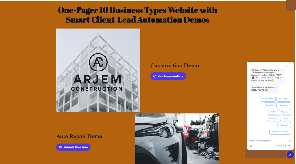 Miss-J One-Pager Business Types Auto-Web. Demo